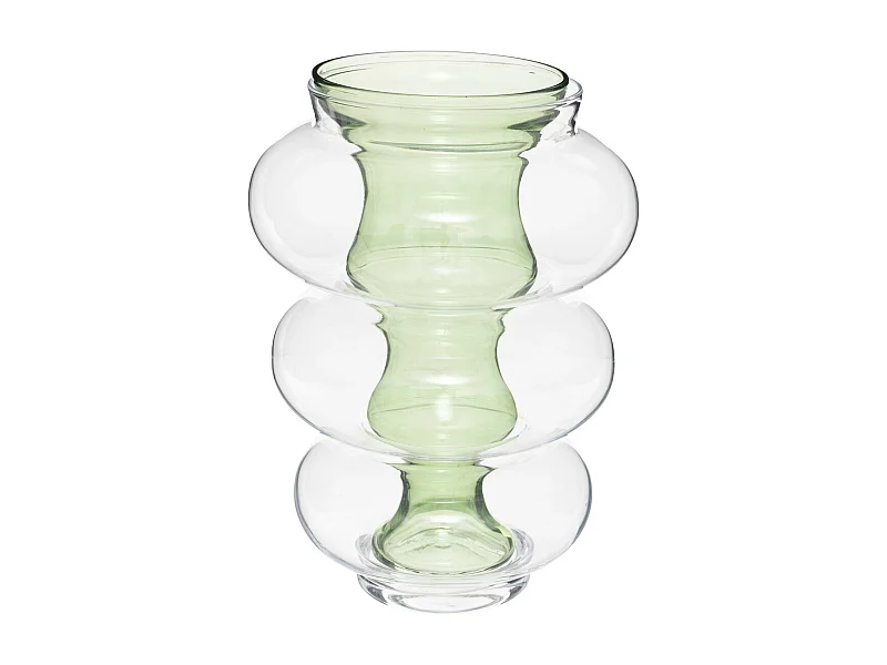Vase double en verre modelé Vert H 35 cm