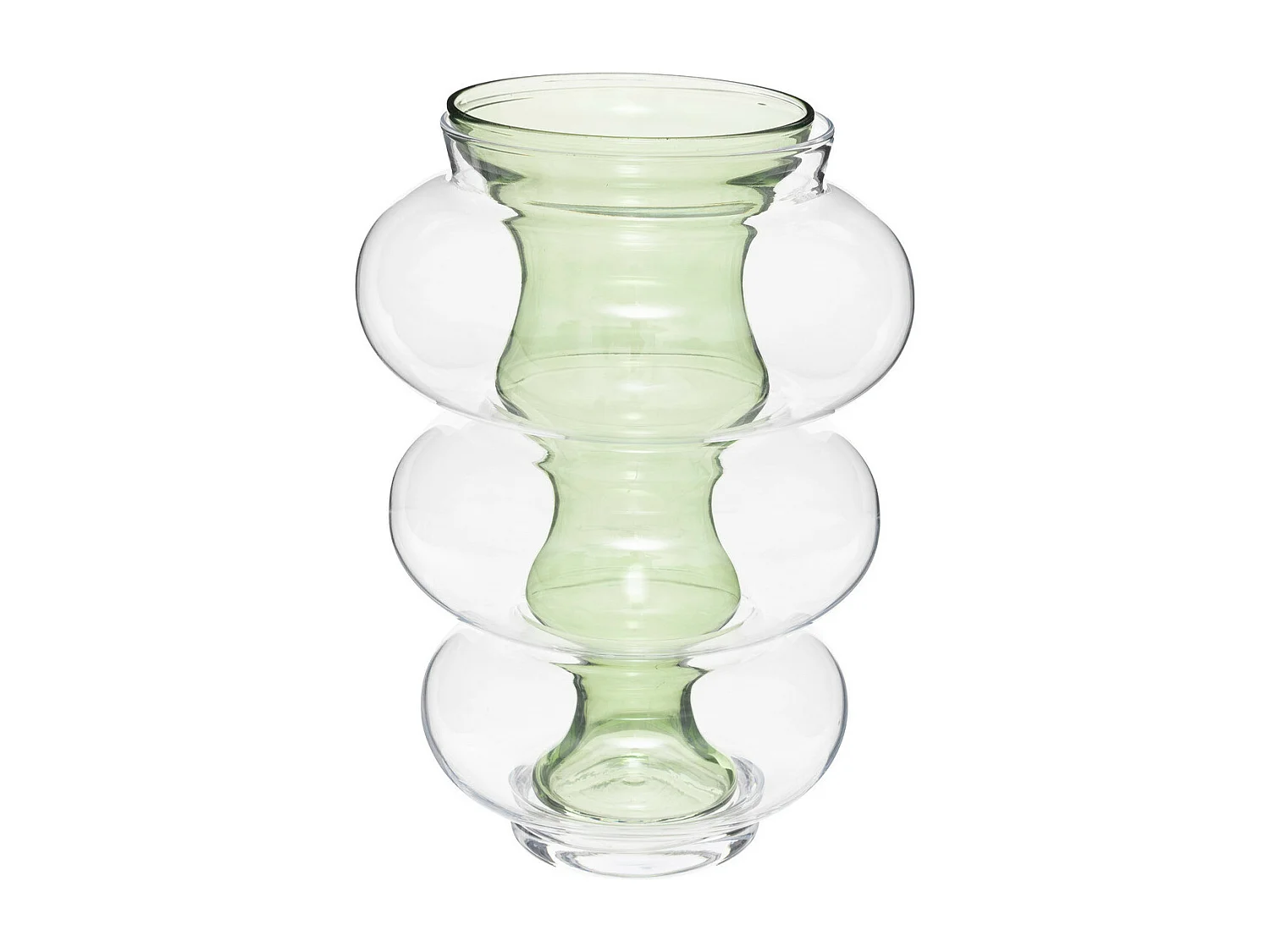 Vase double en verre modelé Vert H 35 cm