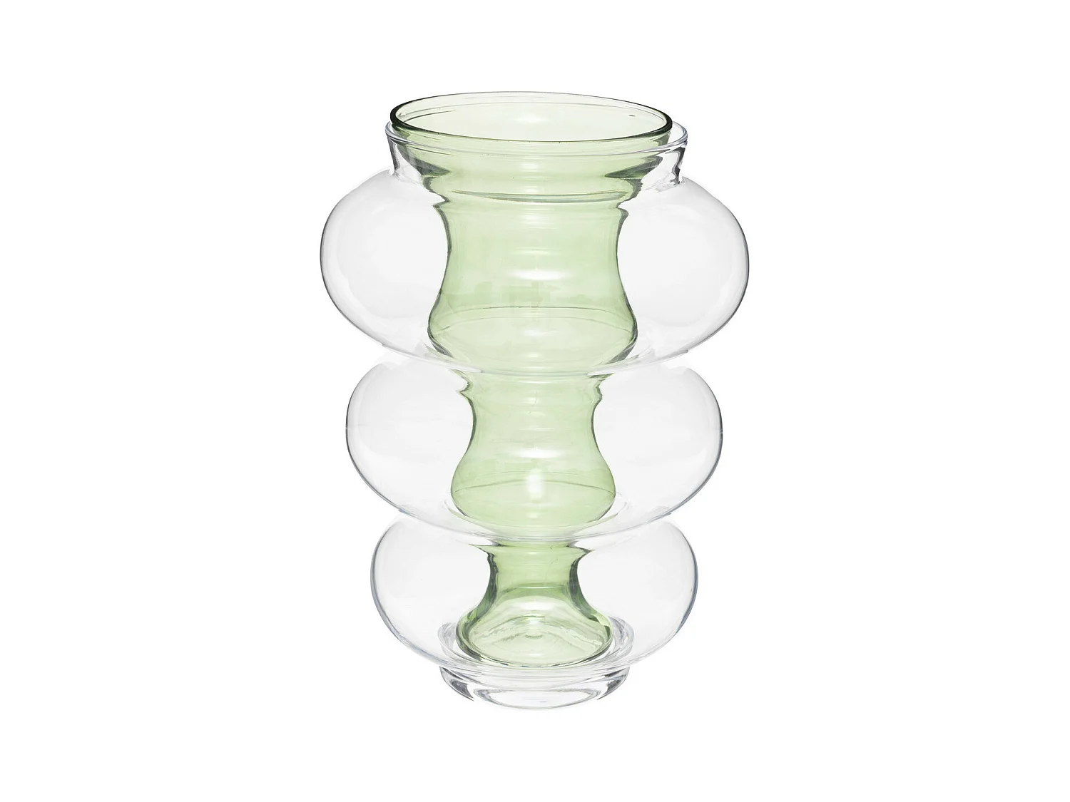 Vase double en verre modelé Vert H 35 cm