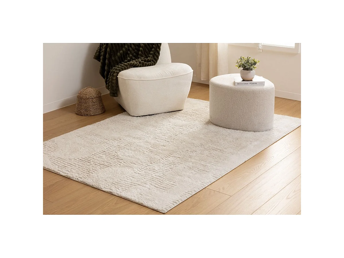 Tapis décoratif Ivoire esprit berbère motif en relief 150 x 200 cm