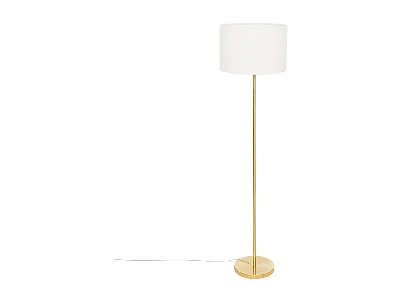 Lampadaire en métal Doré et abat-jour en Bouclettes Blanches H 150 cm