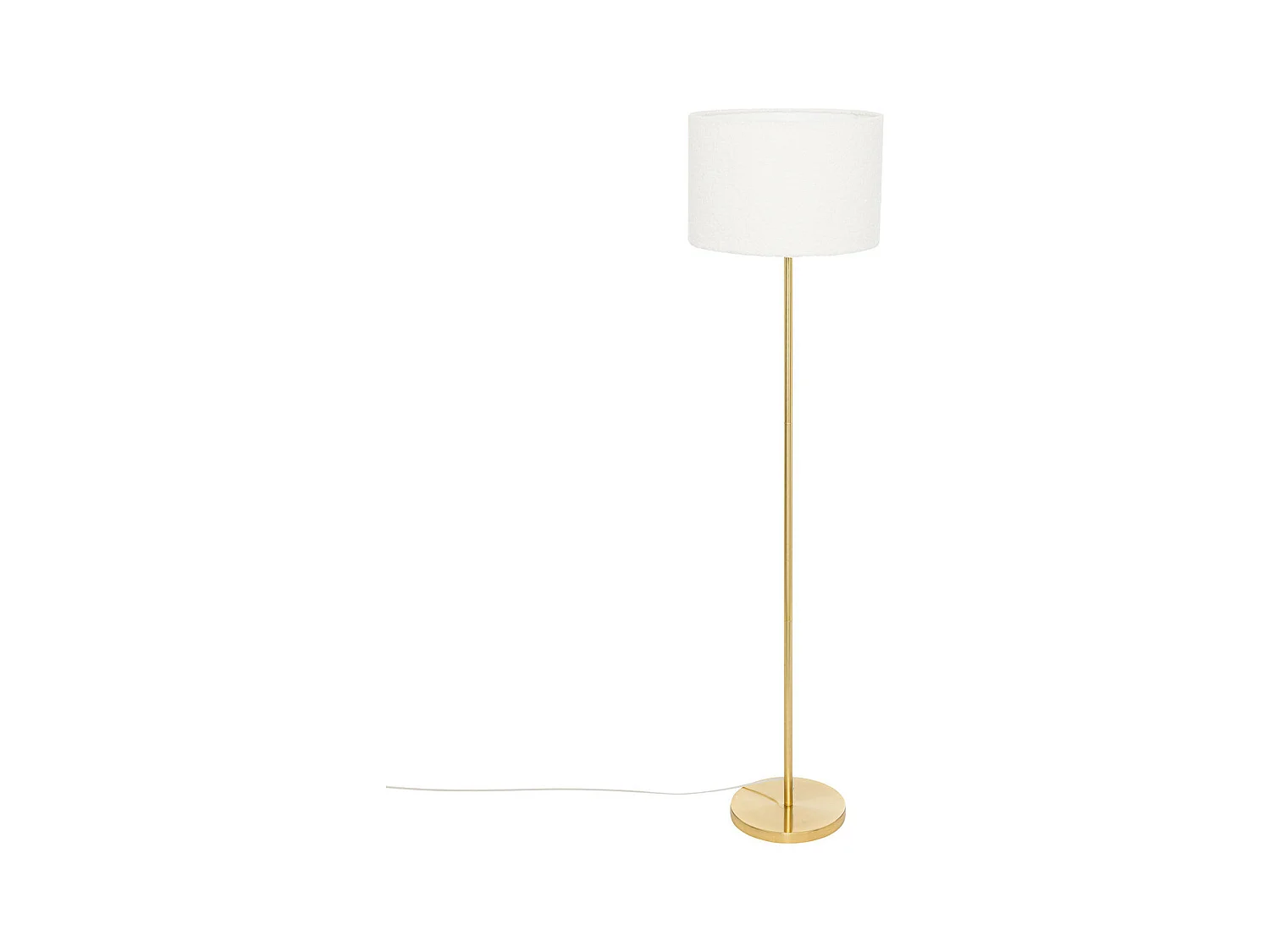 Lampadaire en métal Doré et abat-jour en Bouclettes Blanches H 150 cm