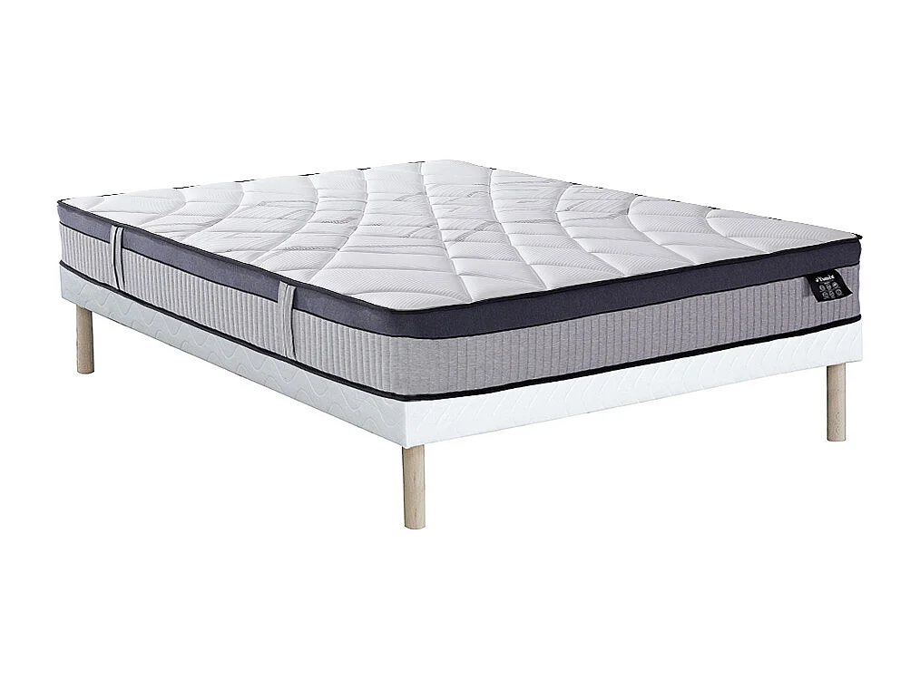 Samlet sæt 140 x 190 cm polstret sengeramme + hybridmadras med 5-zonet pocketfjedre og memory foam tykkelse 30 cm - PATNOS af YSMÉE