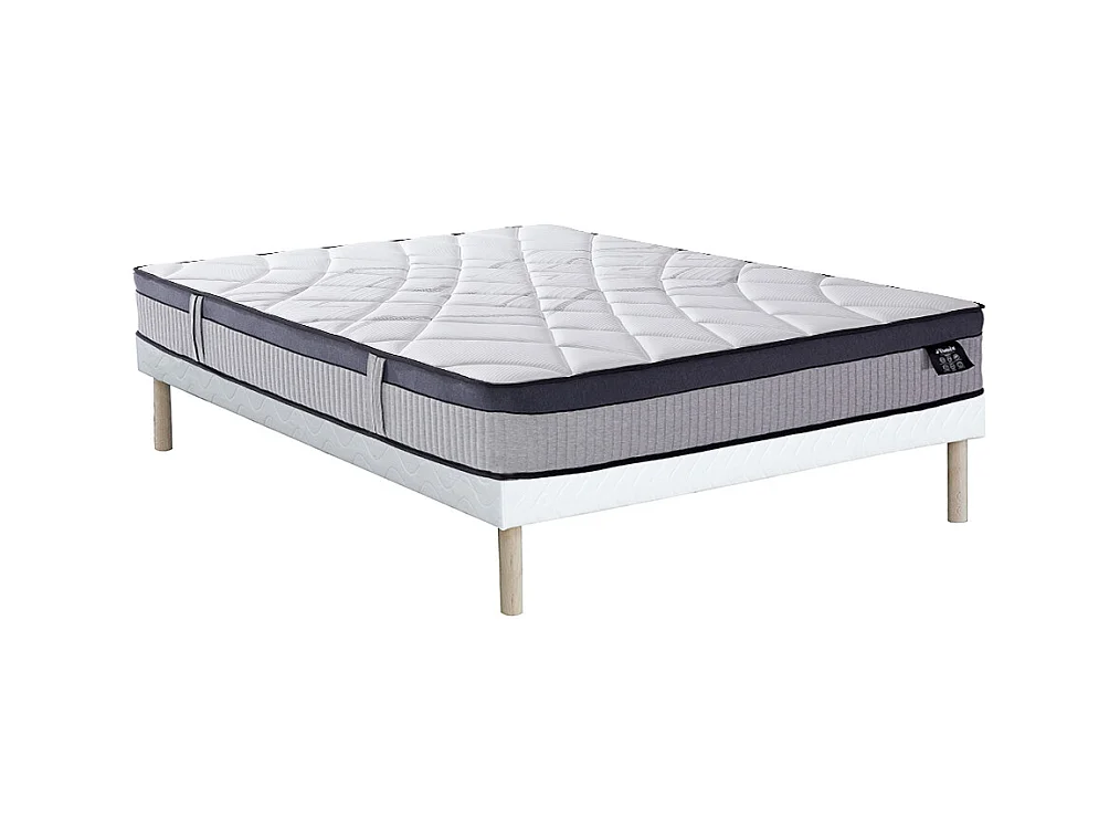 Set aus Bettgestell + Matratze - 140 x 190 cm - Hybridmatratze - 5-Zonen-Taschenfederkern & Memory Schaum - Stärke 30 cm - PATNOS von YSMÉE