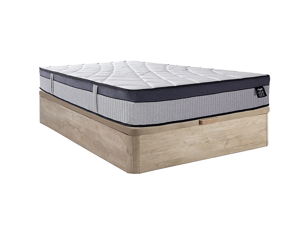 Ensemble 140 x 190 cm sommier coffre naturel clair + matelas hybride ressorts ensachés 5 zones et mousse à mémoire de forme ép.30cm - PATNOS de YSMÉE