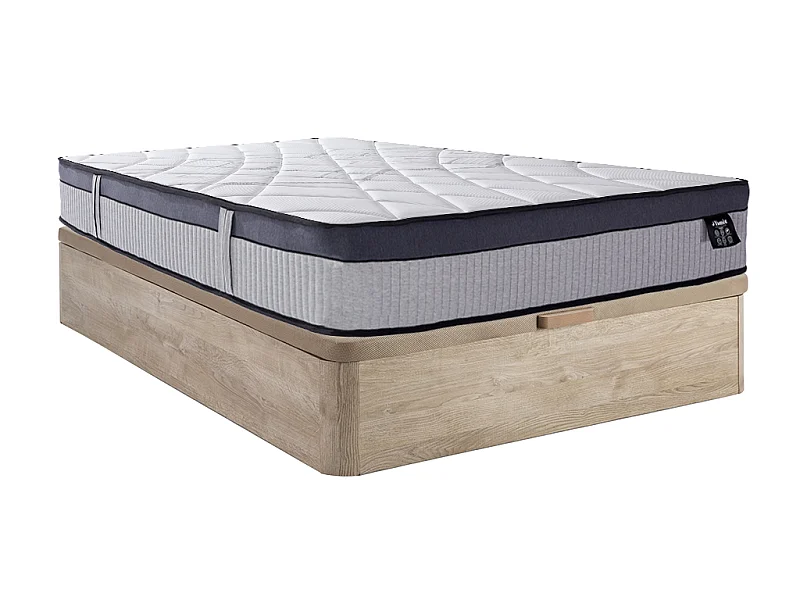 Conjunto de canapé abatible de 140 x 190 cm natural claro + colchón híbrido de muelles ensacados 5 zonas y espuma con memoria de forma de 30 cm de grosor - PATNOS de YSMÉE