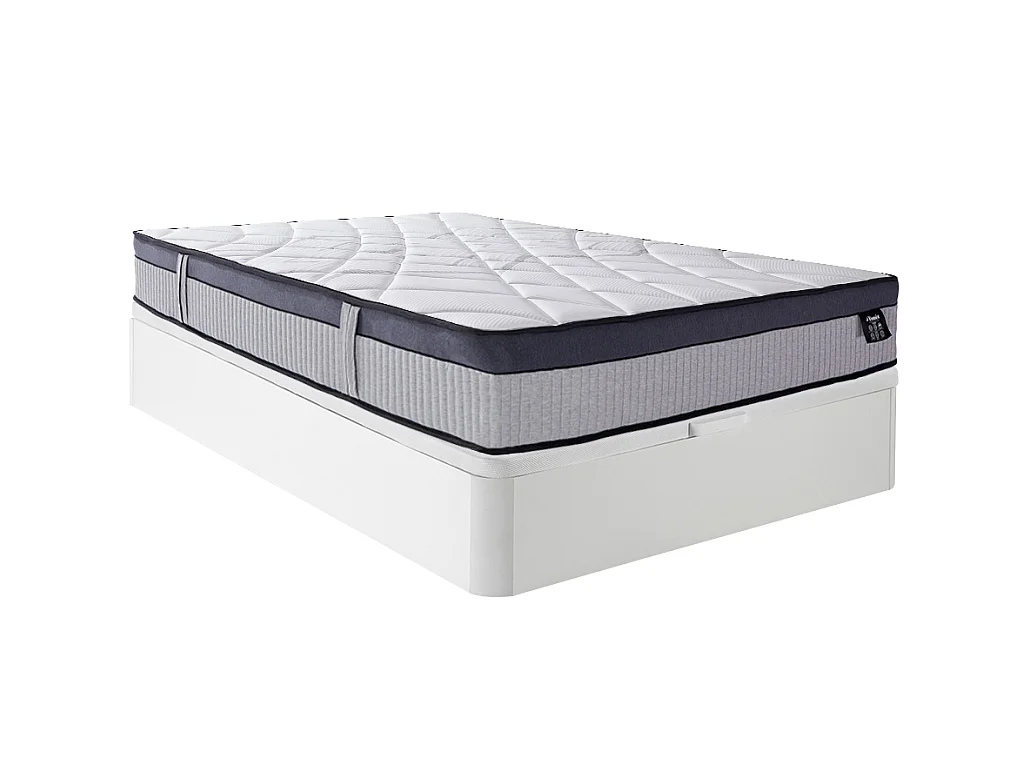 Set aus Bettgestell mit Bettkasten + Matratze - 140 x 190 cm - Hybridmatratze - 5-Zonen-Taschenfederkern & Memory Schaum - Stärke 30 cm - Weiß - PATNOS von YSMÉE