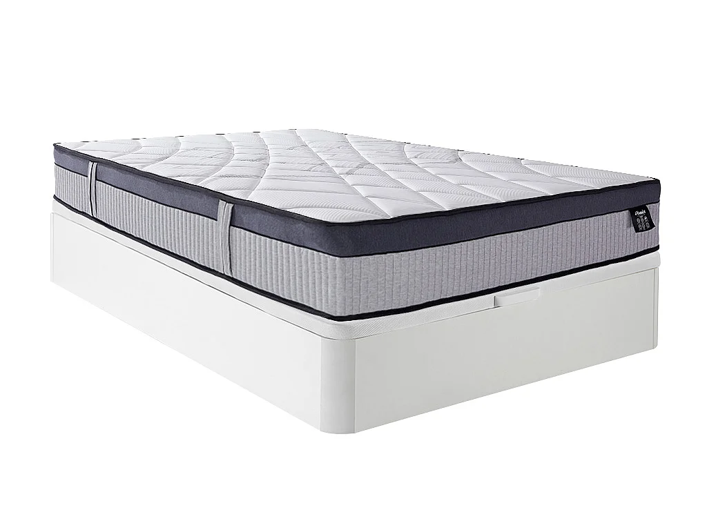 Conjunto de canapé abatible blanco de 140 x 190 cm + colchón híbrido de muelles ensacados 5 zonas y espuma con memoria de forma de 30 cm de grosor - PATNOS de YSMÉE