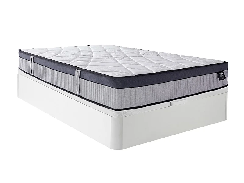 Conjunto de canapé abatible blanco de 140 x 190 cm + colchón híbrido de muelles ensacados 5 zonas y espuma con memoria de forma de 30 cm de grosor - PATNOS de YSMÉE