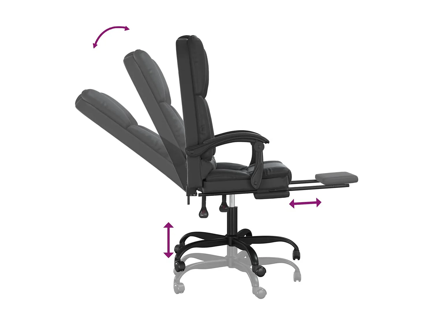 Cadeira escritório massagens reclinável couro artificial preto