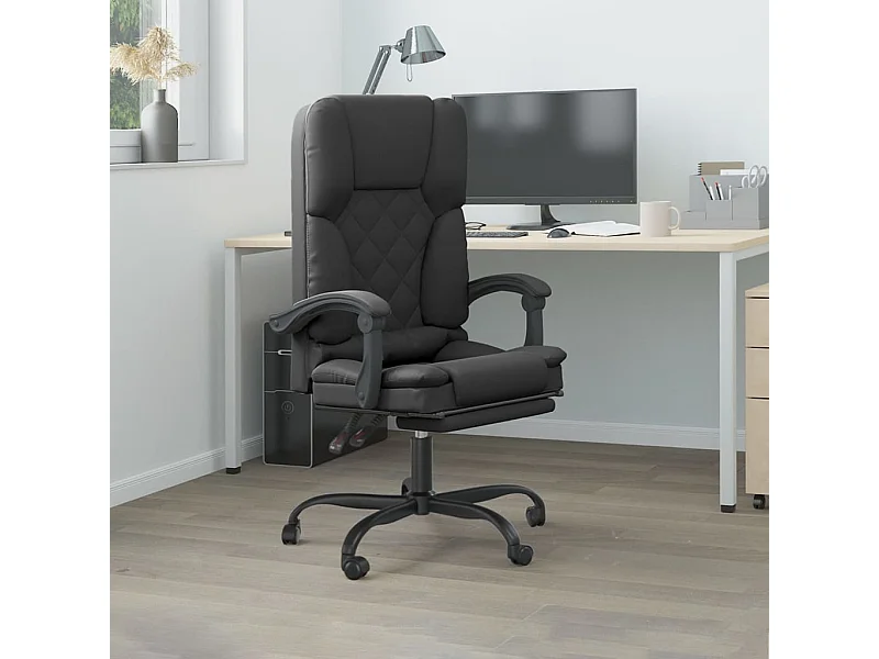 Cadeira escritório massagens reclinável couro artificial preto