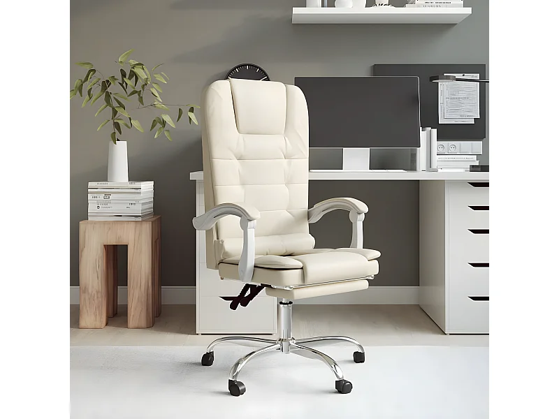 Fauteuil de massage inclinable de bureau Crème Similicuir