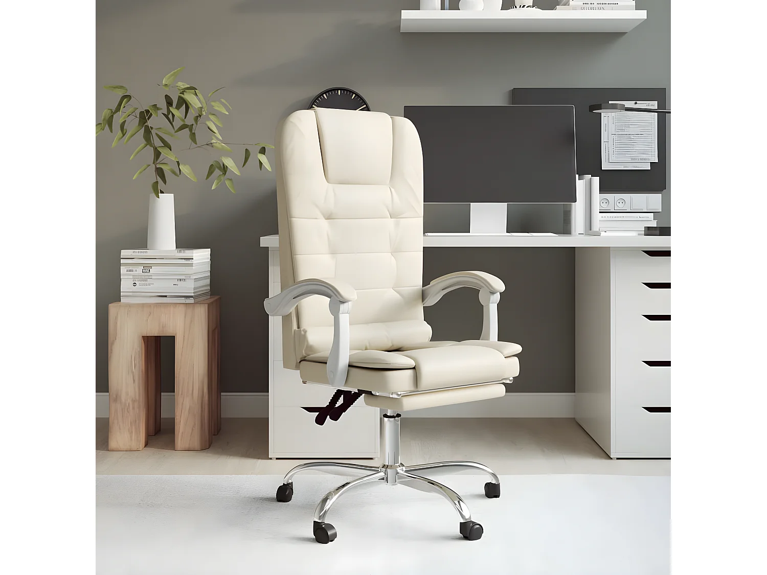 Fauteuil de massage inclinable de bureau Crème Similicuir