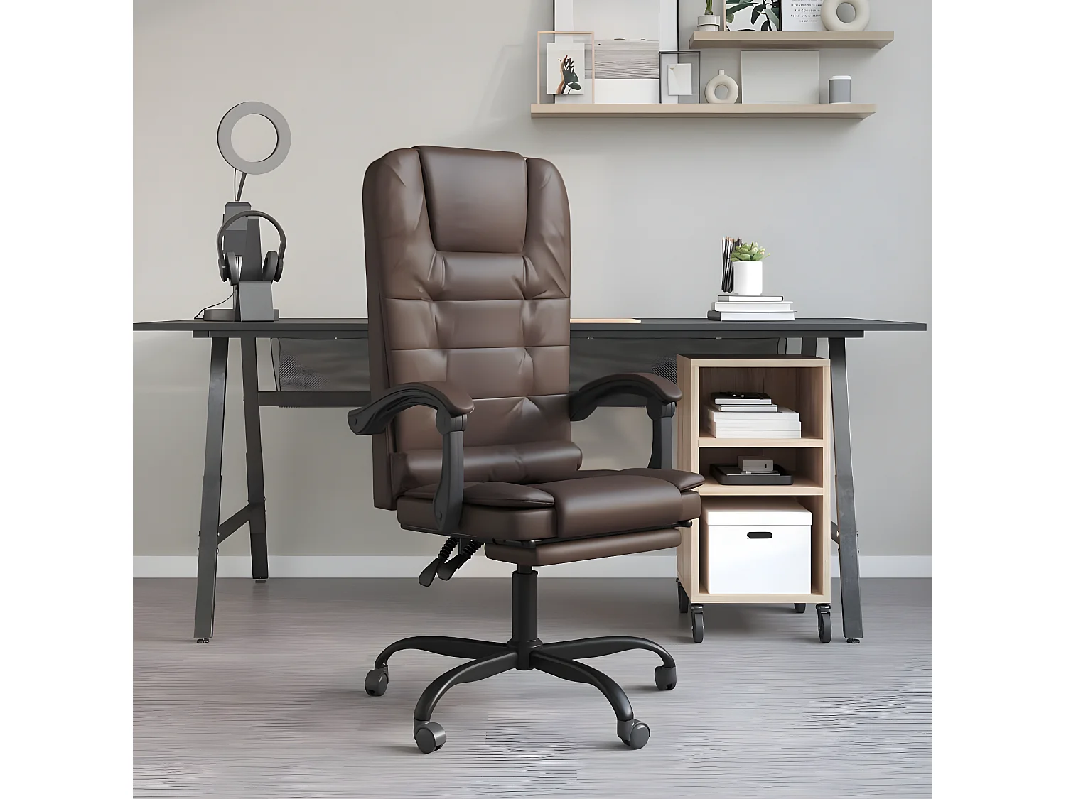 Fauteuil de massage inclinable de bureau Marron Similicuir