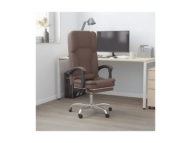 Silla de oficina reclinable masaje cuero sintético marrón
