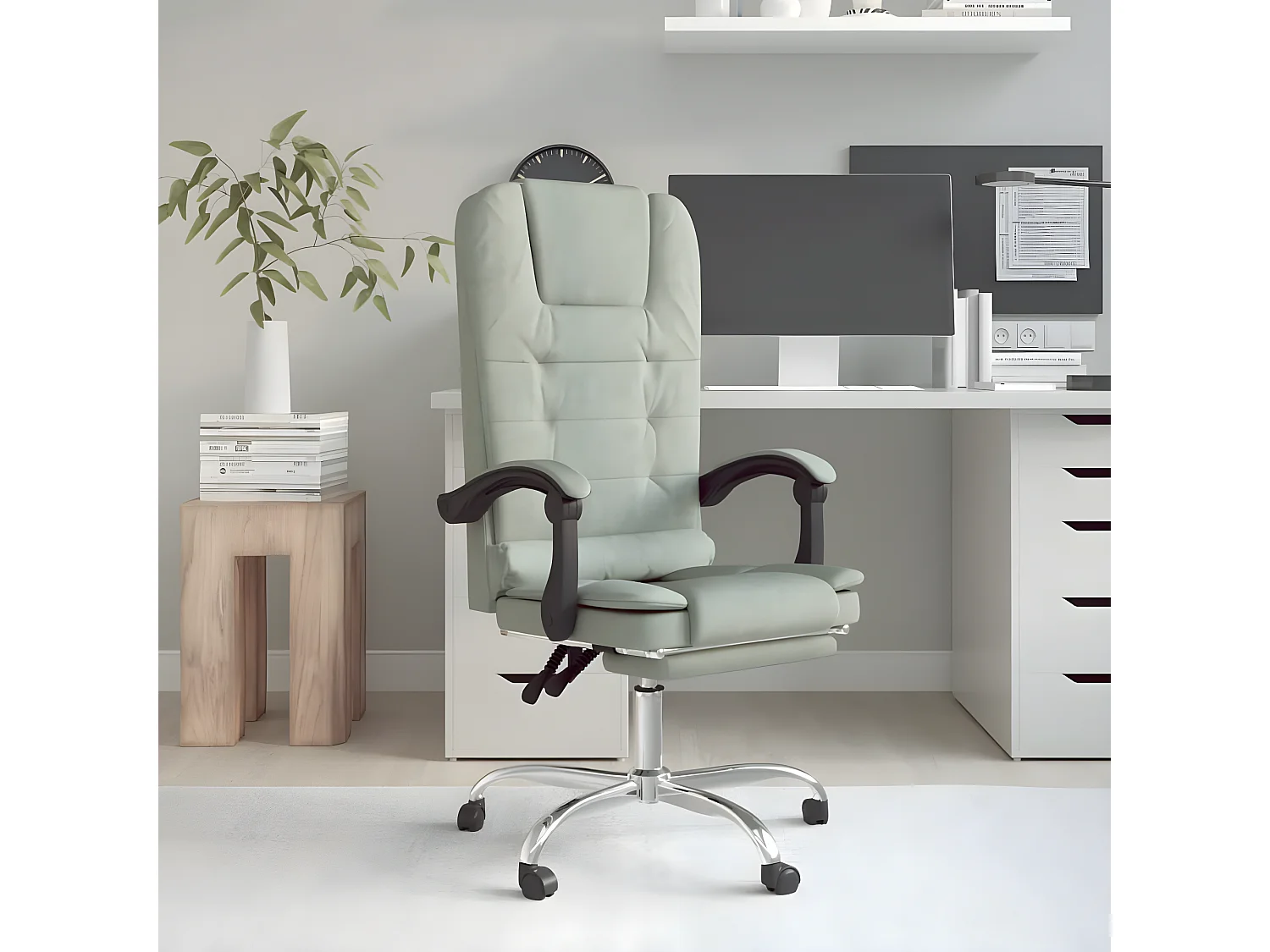 Fauteuil de massage inclinable de bureau Gris clair Velours