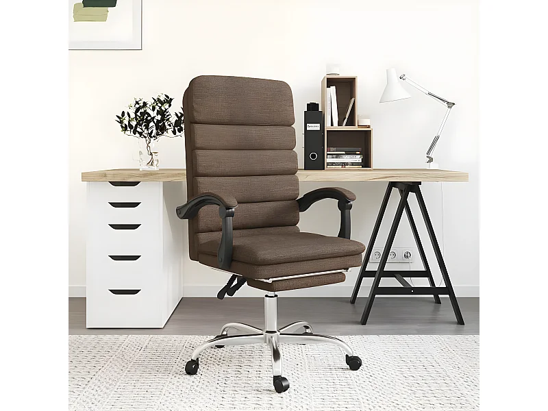 Silla de oficina reclinable con masaje de tela marrón