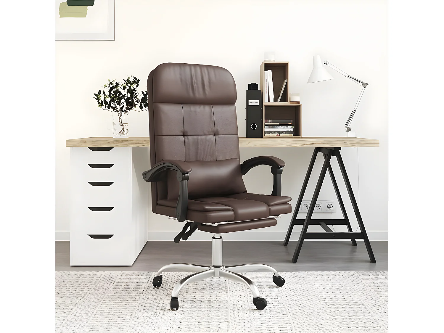 Fauteuil de massage inclinable de bureau Marron Similicuir