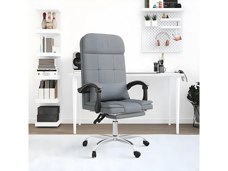 Cadeira massagens escritório reclinável tecido cinzento-claro