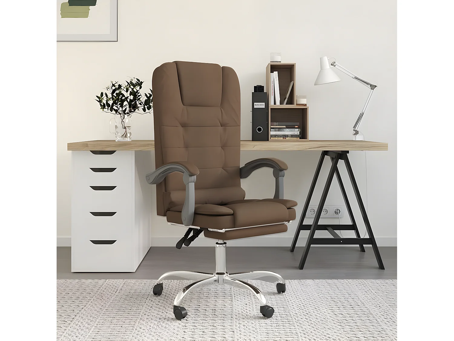 Fauteuil de massage inclinable de bureau Marron Tissu