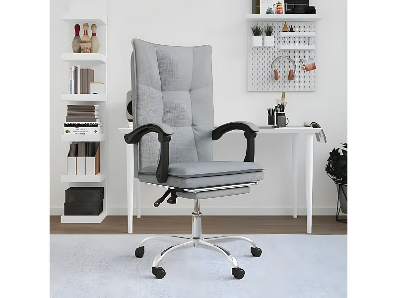 Silla de oficina reclinable de tela gris claro