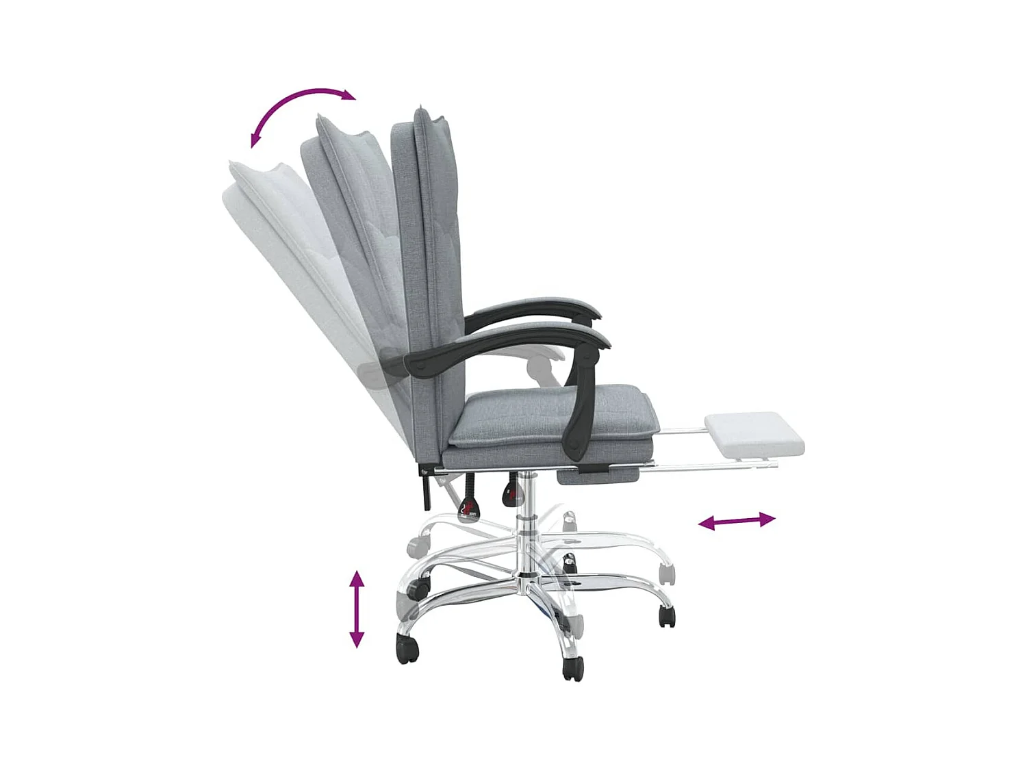 Silla de oficina reclinable de tela gris claro