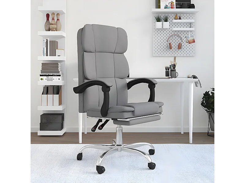 Cadeira de escritório reclinável tecido cinzento-claro