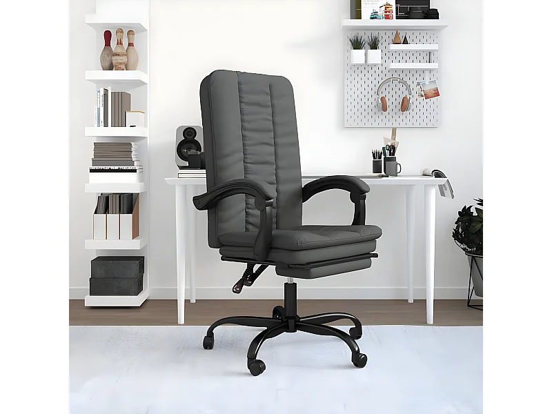Silla de oficina reclinable de tela gris oscuro