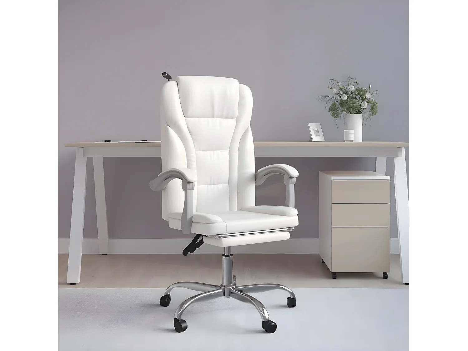 Cadeira de escritório reclinável couro artificial branco