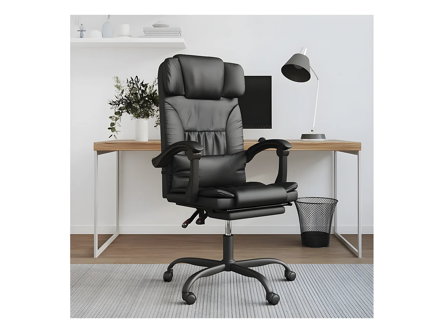 Cadeira de escritório reclinável couro artificial preto
