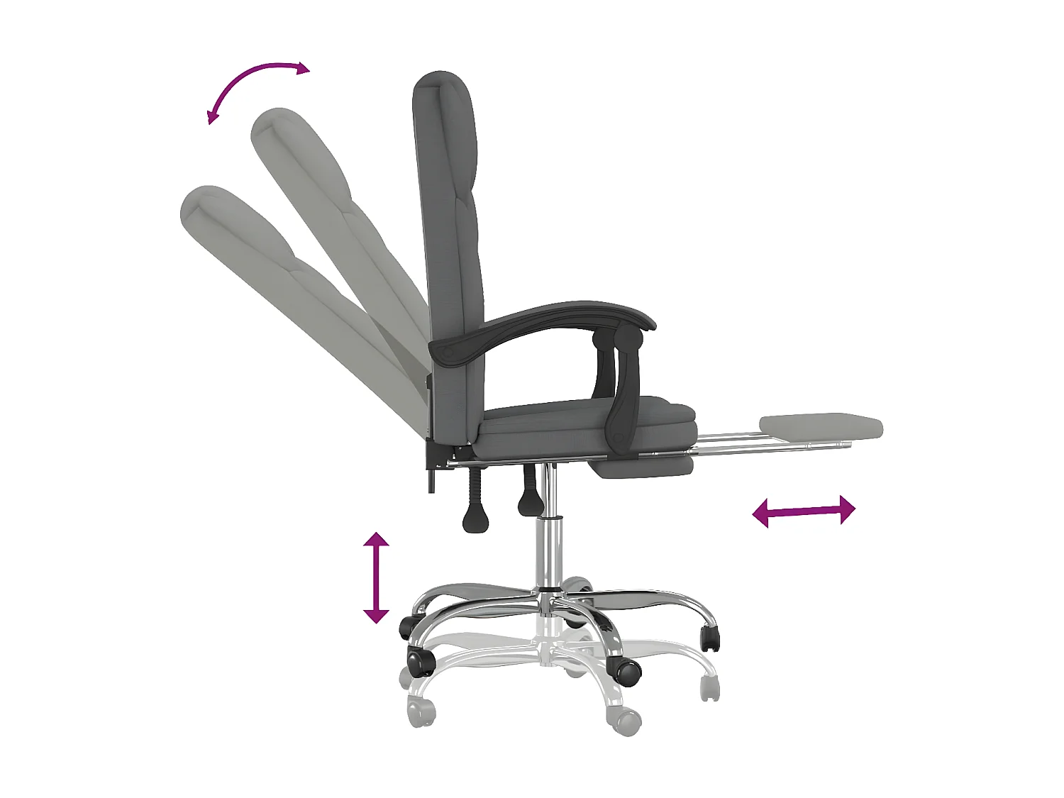Silla de oficina reclinable de tela gris oscuro