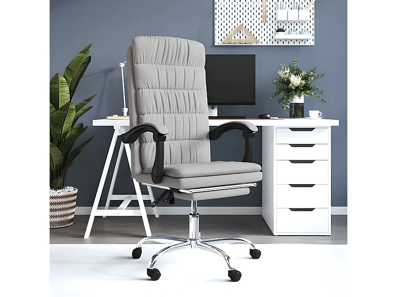 Silla de oficina reclinable de tela gris taupé