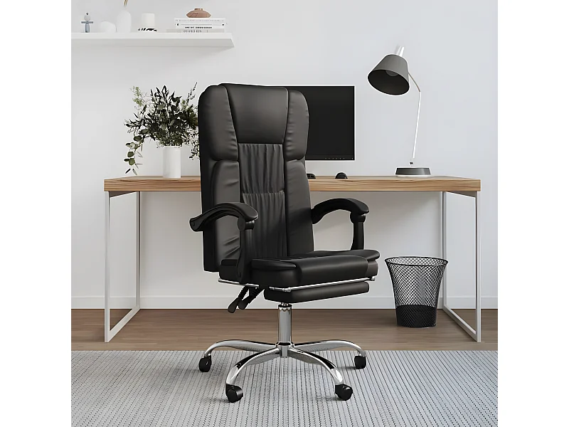 Silla de oficina reclinable cuero sintético negro