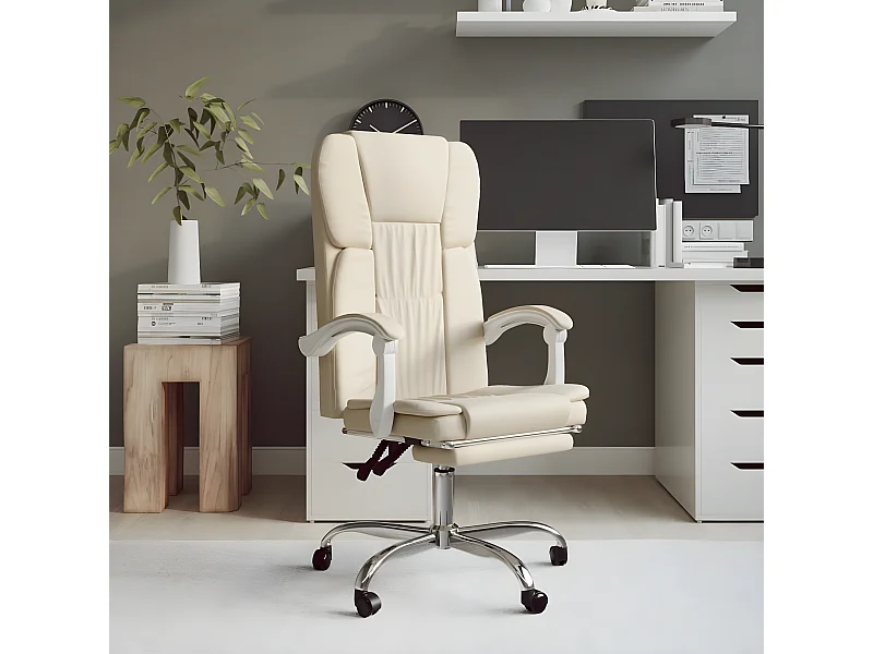 Cadeira de escritório reclinável couro artificial cor creme