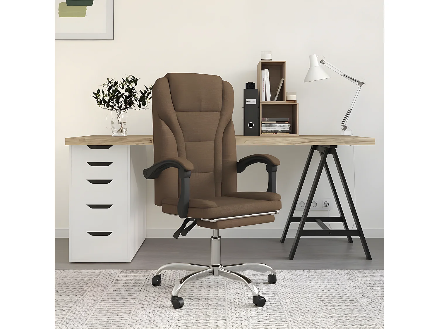 Cadeira de escritório reclinável tecido castanho