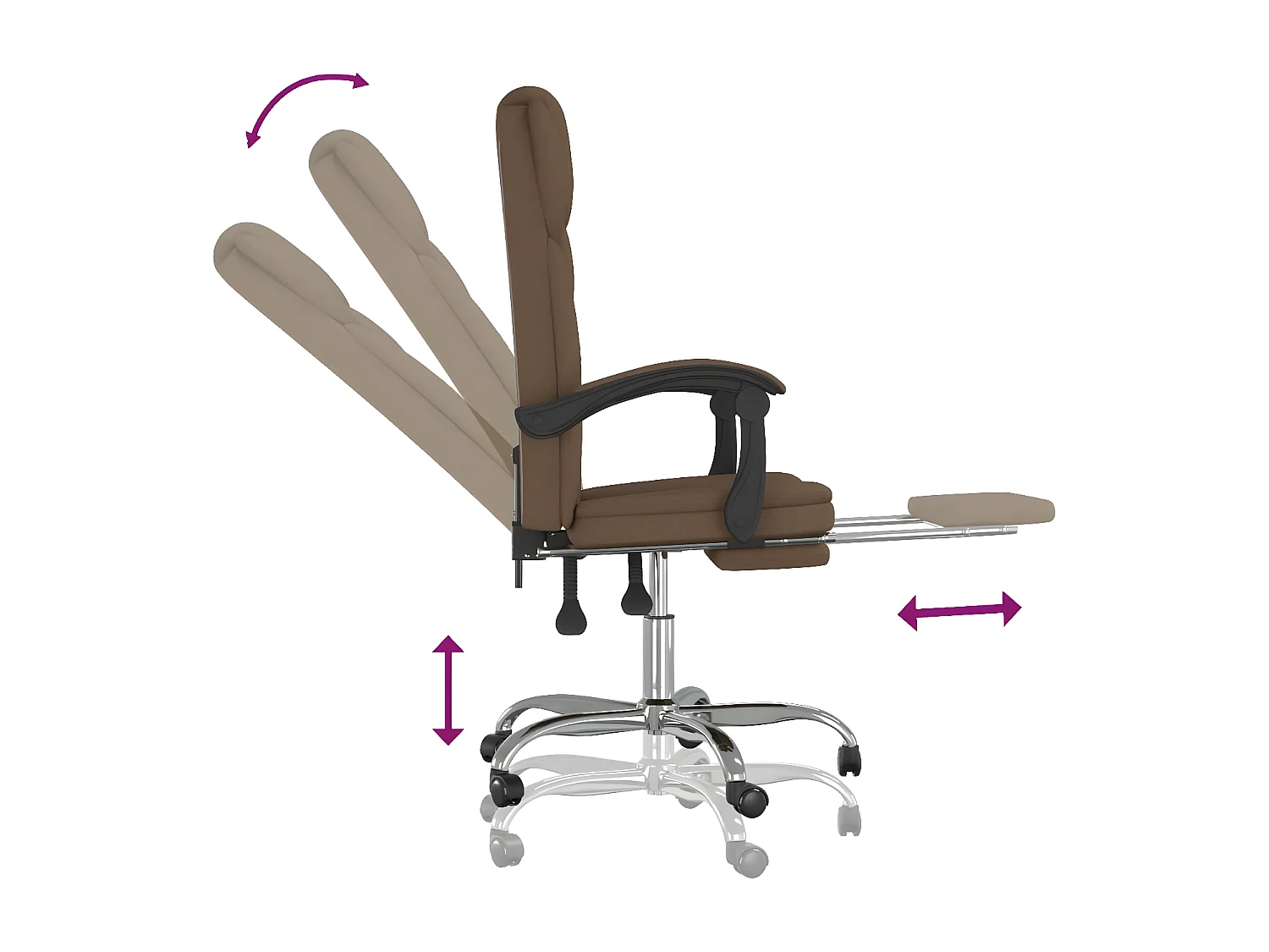 Cadeira de escritório reclinável tecido castanho