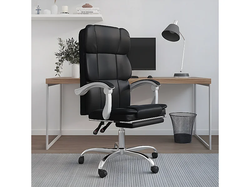 Silla de oficina reclinable cuero sintético negro
