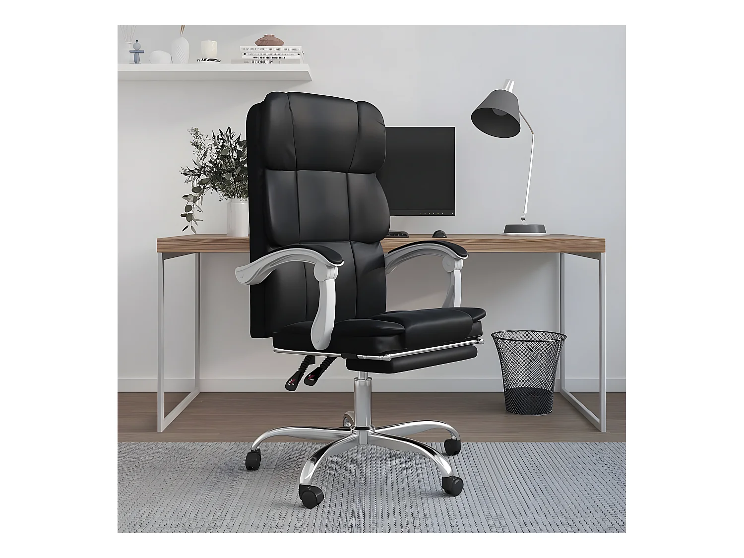 Silla de oficina reclinable cuero sintético negro