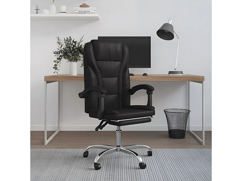 Silla de oficina reclinable cuero sintético negro