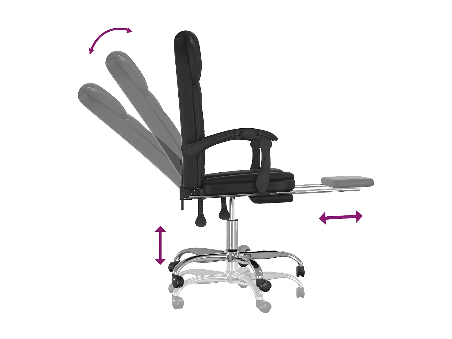 Silla de oficina reclinable cuero sintético negro