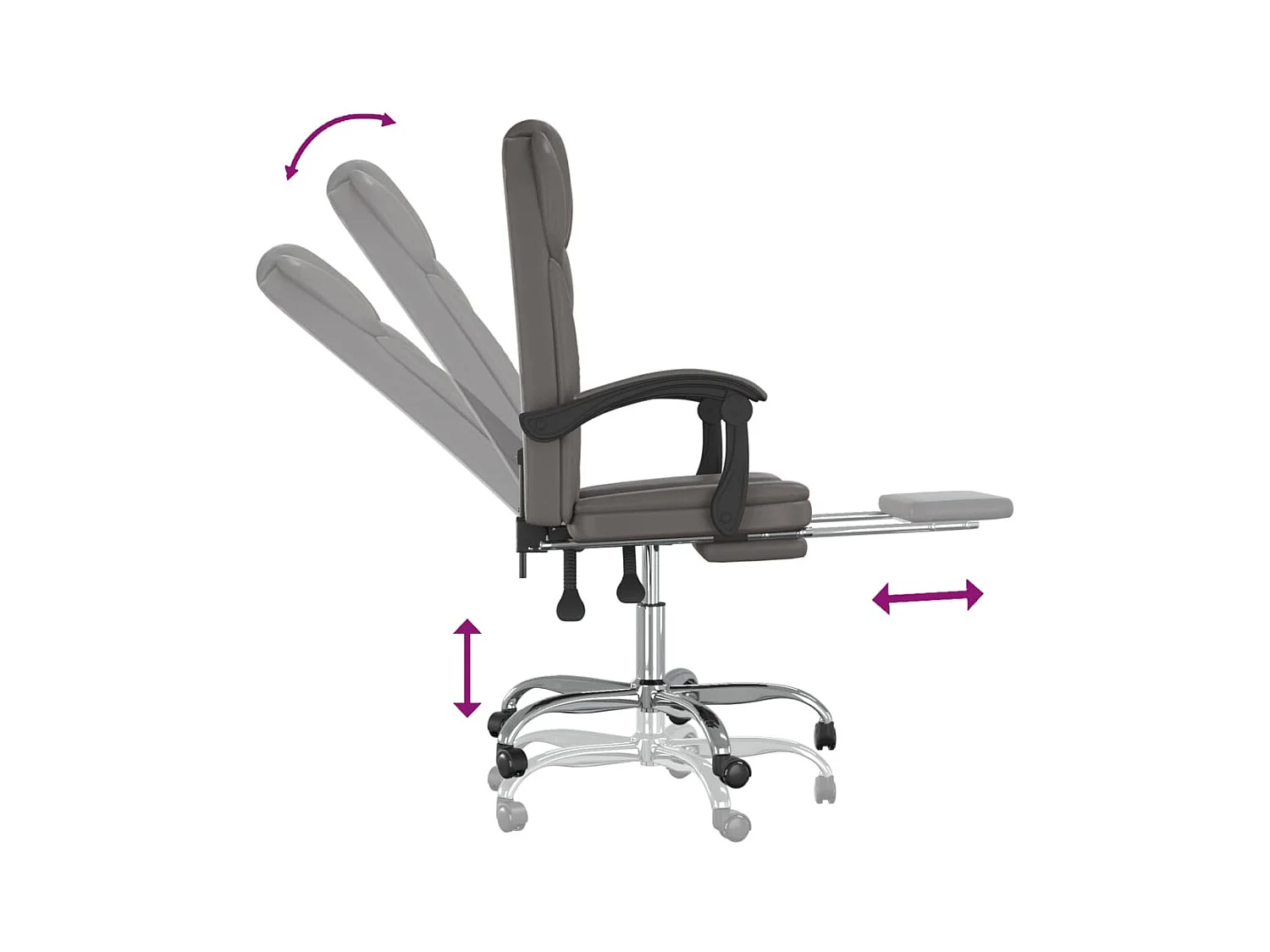 Cadeira de escritório reclinável couro artificial cinzento