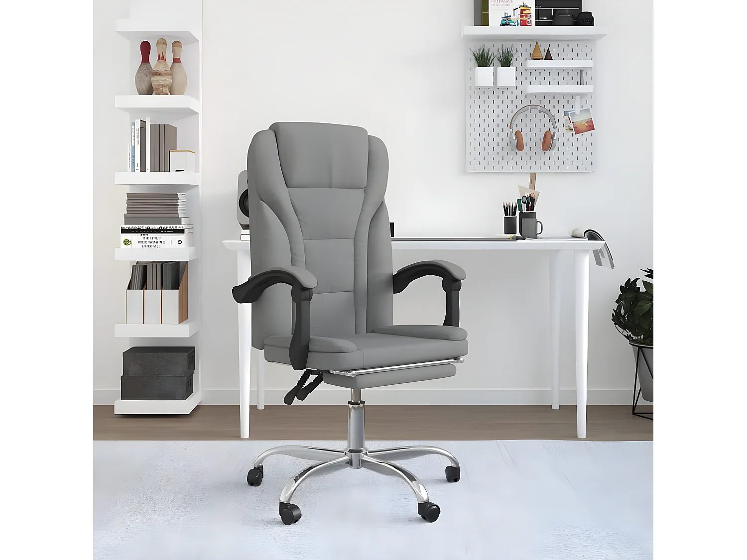 Cadeira de escritório reclinável tecido cinzento-claro