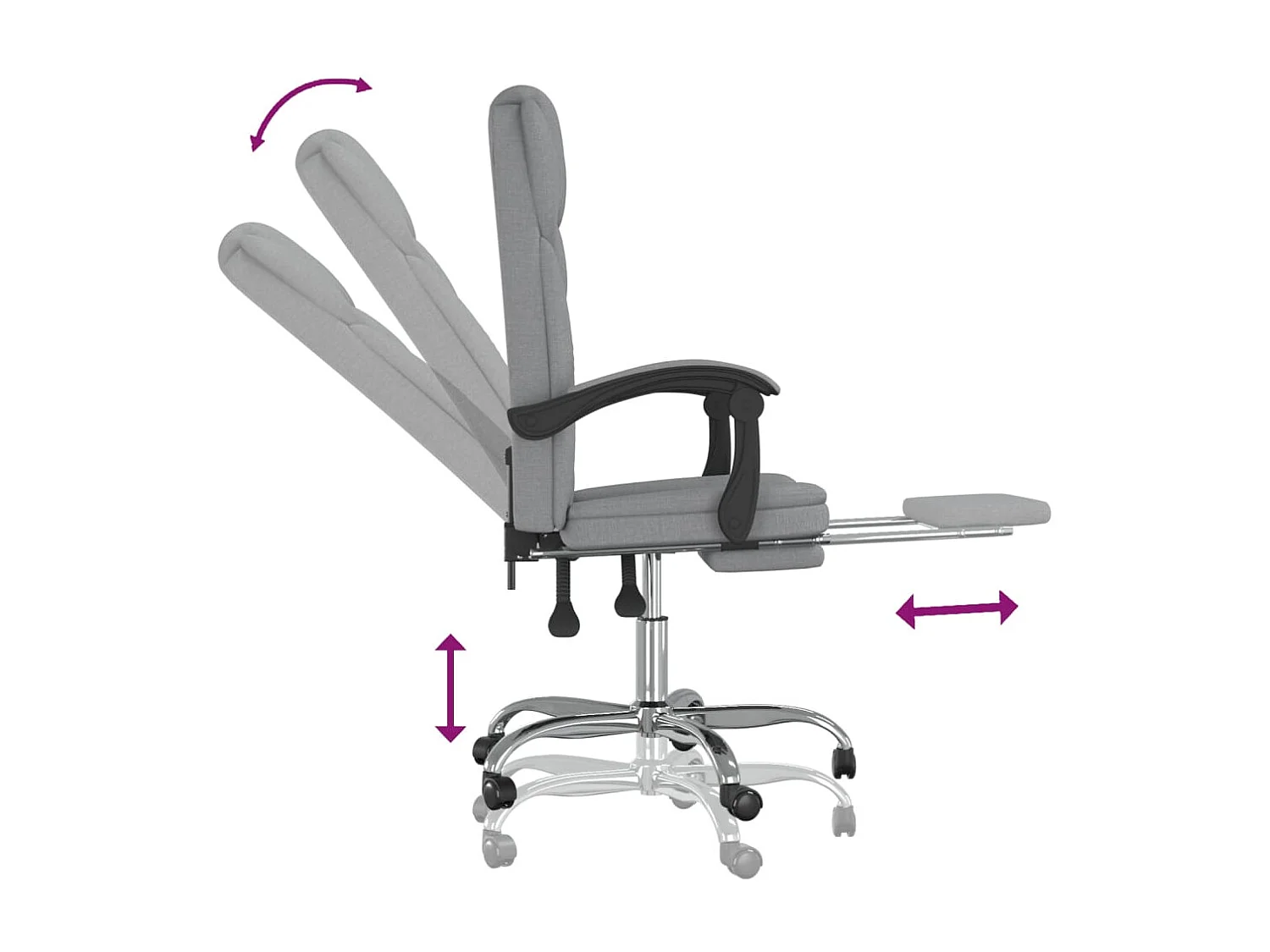 Cadeira de escritório reclinável tecido cinzento-claro