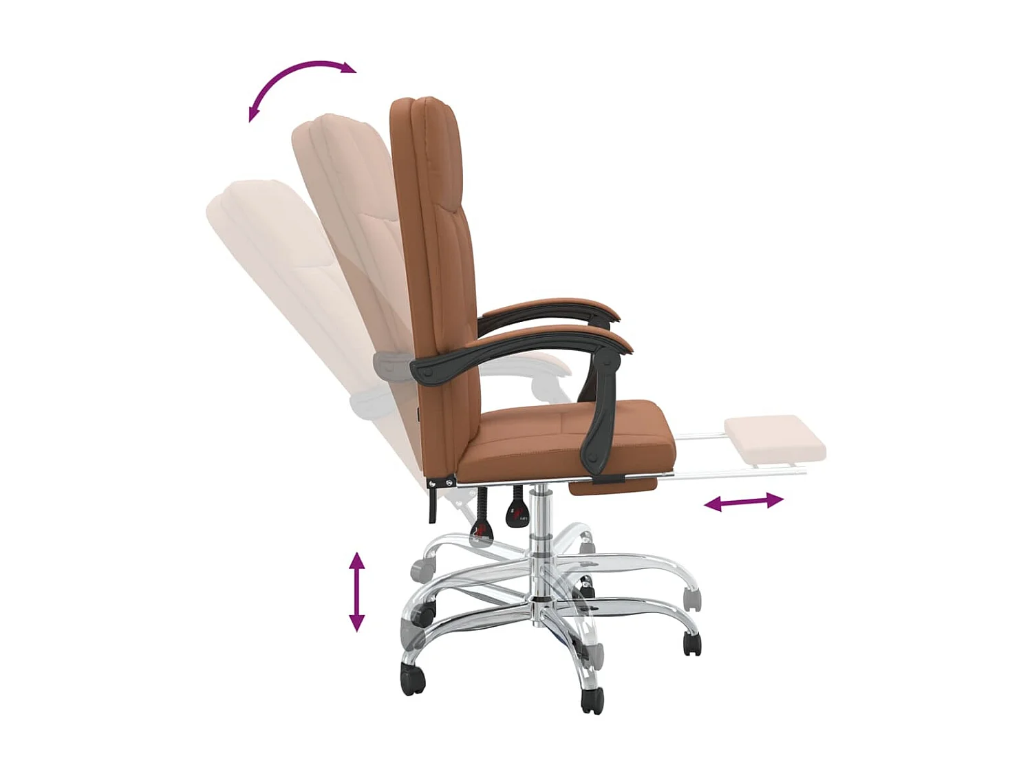 Silla de oficina reclinable cuero sintético marrón