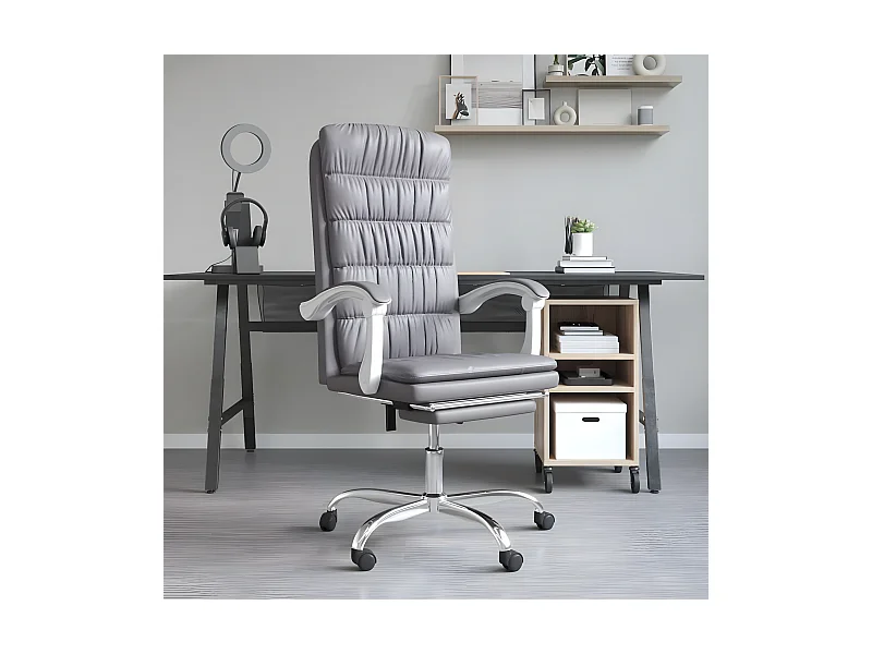 Silla de oficina reclinable cuero sintético gris