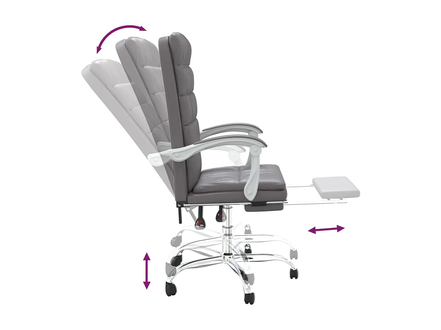 Silla de oficina reclinable cuero sintético gris