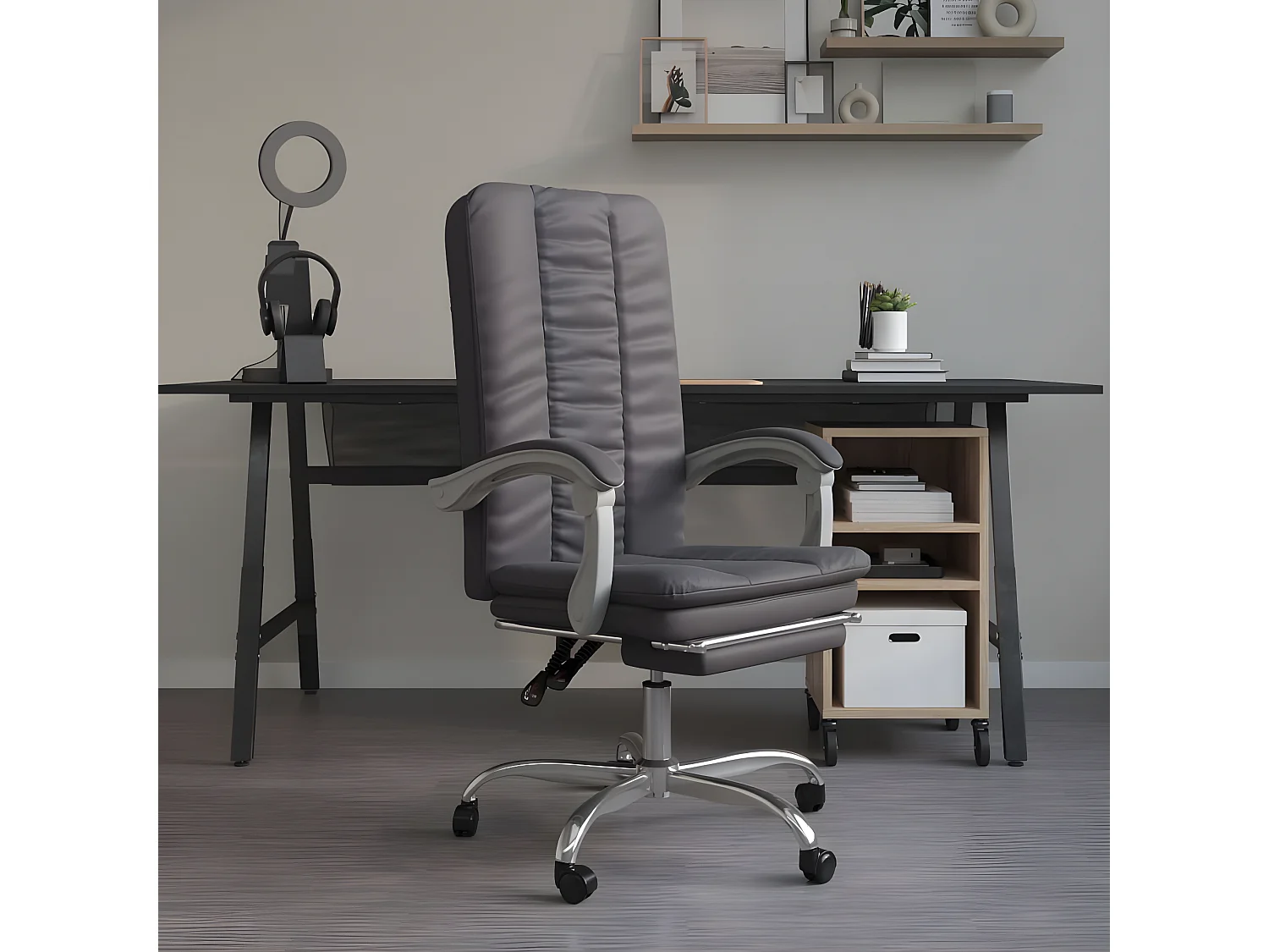 Silla de oficina reclinable cuero sintético gris