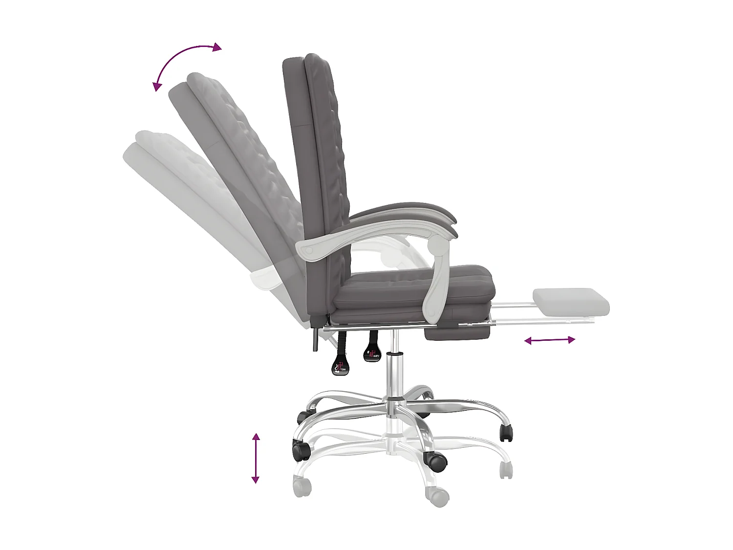 Silla de oficina reclinable cuero sintético gris