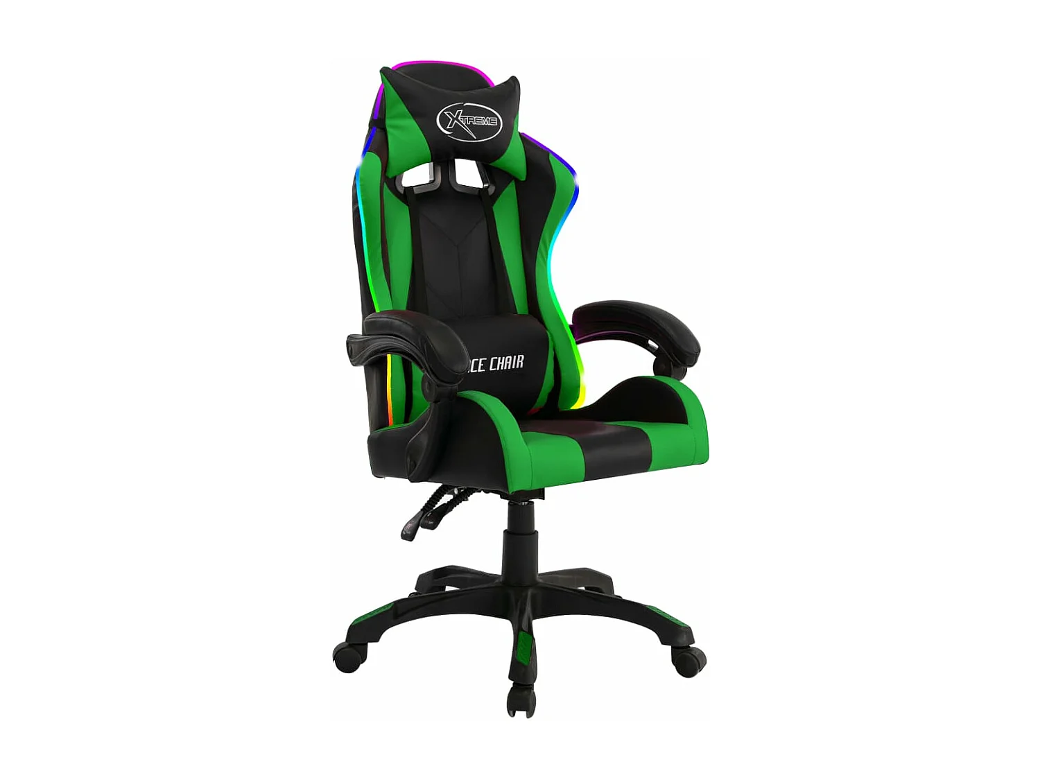Silla gaming con luces LED RGB cuero sintético verde y negro