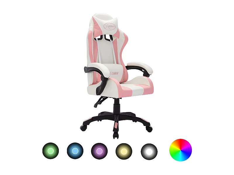 Fauteuil de jeux vidéo avec LED RVB Rose et noir Similicuir